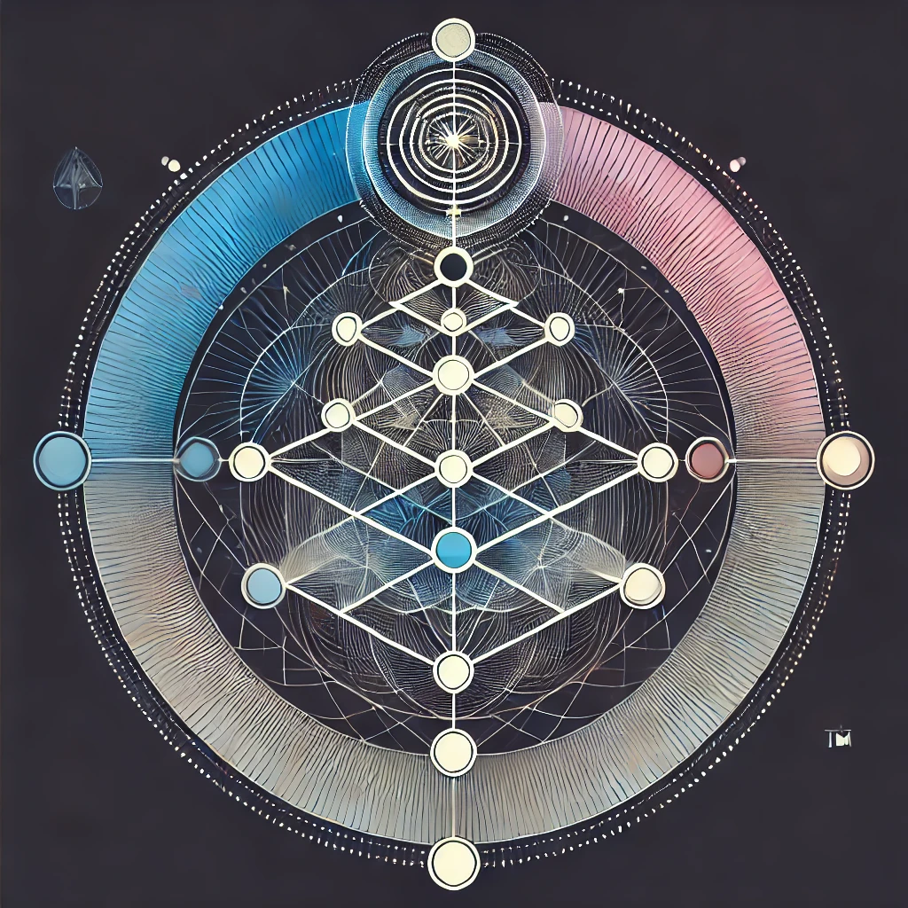 The Leadership Ladder: A sacred geometry-inspired design symbolizing growth and progress through interconnected stages, visually representing the steps to go from invisible to influential with a harmonious geometric pattern.