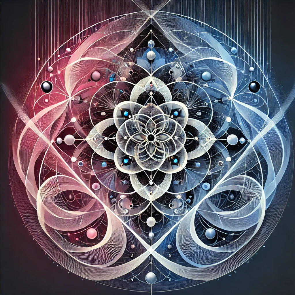 Feel The Fear And Do It Anyway" visualized through sacred geometry – an intricate, symmetrical pattern symbolizing transformation, releasing resistance, and moving forward with ease.